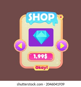Game UI Pop Up Window Shop Diamond Price Cartoon Beige Grunge Vintage Cute Colorful Stars Dessert Rating Vector Design