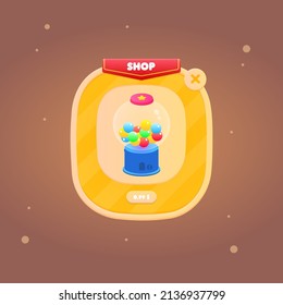 Game UI Pop Up Window Shop Price Candy Bar Red Flag Header Orange Brown Particles Cute Colorful Cartoon Vector Design