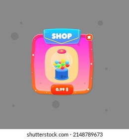 Game UI Pop Up Window Shop Price Candy Bar Blue Flag Header Orange Brown Particles Orange Pink Colorful Cartoon Cute Vector Design