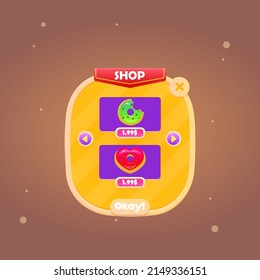 Game UI Pop Up Window Shop Double Donuts Price Red Flag Header Orange Brown Particles Cute Colorful Cartoon Vector Design