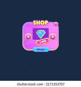 Game UI Pop Up Window Shop Diamond Preis Lila Abstrakter Cute Cartoon farbige, helle Tasten Banner Vektordesign