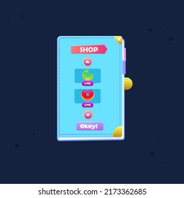 Game UI Pop Up Window Shop Double Donuts Preis Blue Book Cute Cartoon Farbiges Vektordesign