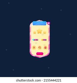 Ventana emergente de interfaz de usuario de juego y encabezado de estrellas   Diseño de vectores coloridos con botón de dibujo rosa morado