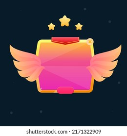 Game UI Pop Window With Wings And Stars  Red Flag Header Pink Orange Golden Treasure  Abstract Cute Cartoon Colorful Bright Red Button Pop Up Window Vector Design