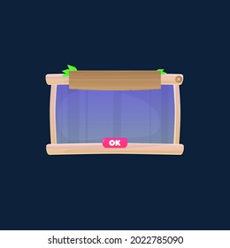 Game UI Pop Up Window Wooden  Natural Brown  Beige  Purple Cute Cartoon Leaves  Vector Design