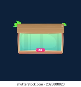 Game UI Pop Up Window Wooden  Natural Brown  Beige  Green Cute Cartoon Leaves  Vector Design