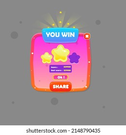 Game UI Pop Up Window You Win Orange Pink Colorful Cartoon Cute Vector Design