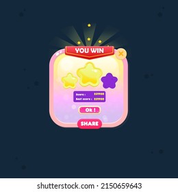 Game UI Pop Up Window You Win Pink Yellow Bubbles Bokeh Pink Orange Borders Sweet Soft Cute Colorful Cartoon  Glossy Vector Design