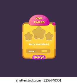 Game UI Pop Up Window You Failed Orange Yellow Pink Purple Brown Bright Stars Pattern Cartoon Cute Colorful Vector Design