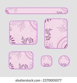 Game UI Pop Up Windows Icons Set Isolated Pink Abstract Floral Wallpaper Background Memphis Abstract Style Vector Design