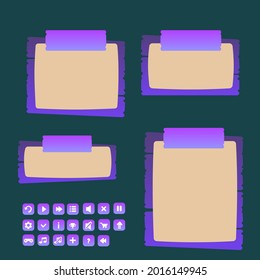 Game UI Pop Up Windows Set With Buttons Purple Woods Nature   Cute Cartoon Style Vector Design