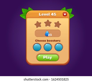 Game UI Popup. Level Start Window of graphical user interface GUI to build 2D games. Casual Game. Vector. Can be used in mobile or web games.
