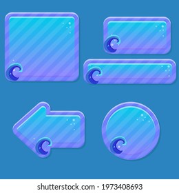 Game UI Purple Blue Cute Buttons Arrow And Window With Dots  Sea Style For Gasual Games For Kids Vector Design