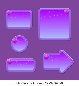 Game UI Purple Blue Cute Buttons Arrow And Window With Dots  For Gasual Games For Kids Vector Design