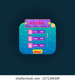 Game UI Rating Chart Users Blue Turquoise Marine Sea Bubbles  Abstract Cute Cartoon Colorful Bright Pop Up Window Purple Gem Header Vector Design