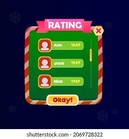 Game UI Rating Pop Up Window Christmas Snowflakes Pattern Green And Red Borders Winter Holidays Style Cartoon Vector Design