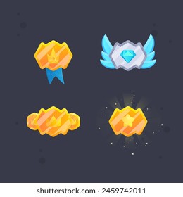 Game UI Reward Achievement Badges Set Set Pop Up Banner Badge Cold Ice Golden Futuristic Frame Vector