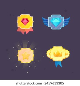 Spiel UI Belohnung Badges Set Pop Up Banner Badge Futuristische Frame-Vektorgrafik