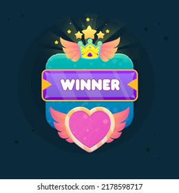 Juego UI de recompensa Ganador Corona Dibujo Rosa Corazón Azul Turquesa Burbujas del Mar Marino Resumen Dibujo de caricatura Colorido Brillante Ventana Arriba Ventana Encabezado de Gema Púrpura Diseño