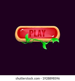 game ui rounded jelly play button with wooden leaves border for gui asset elements vector illustration