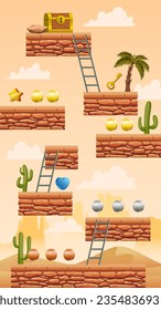 Game UI Scene In Desert With Floating Platform And Game Asset