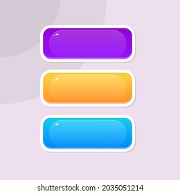 Game UI Set Of  Abstract Buttons In Purple Blue Yellow Colors Cartoon White Border Colorful Vector Design