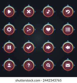 Game ui set of brown buttons in cartoon style gui to build 2d games cartoon casual buttons kit