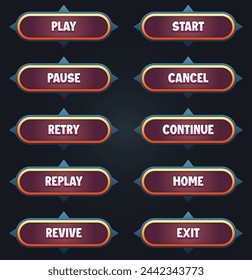 Juego ui conjunto de botones marrones con gui de efecto de texto editable para construir juegos 2d juego de botones de juego