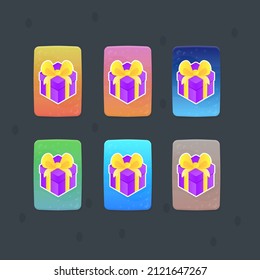 Game UI Set Of Button Vertical With Butterflies Pattern And Presents In Different Colors Vector Design
