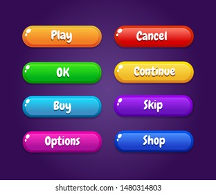 Game ui set of Buttons. GUI to build 2D games. Vector. Can be used in production of mobile, web or video games.Cartoon Casual Buttons Kit
