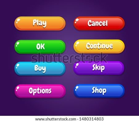 Game ui set of Buttons. GUI to build 2D games. Vector. Can be used in production of mobile, web or video games.Cartoon Casual Buttons Kit
