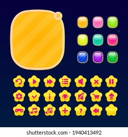 Game UI Set Buttons Icons Window Colorful Cartoon  Style For Games Vector Design