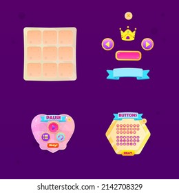 Game UI Set Of Buttons Icons Bar Pop Up Windows In Cute Colorful Cartoon Juicy Vector Design