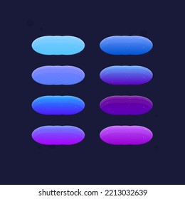 Game UI Set Of Buttons Oval Cloud Shape In Different Blue Purple Colors Abstract Pattern Wave Cartoon Colorful Vector Design