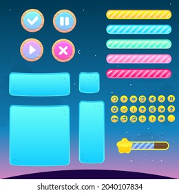 Juego UI Configurar Botones Mostrar barra de progreso de Windows En Fondo oscuro de atardecer cielo azul amarillo color rosa diseño vector