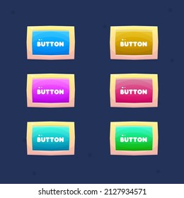 Game UI Set Buttons Rectangular In Different Colors Golden Border Vector Design
