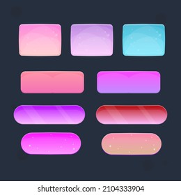 Game UI Set Of Buttons Square Oval Rectangular Galaxy Cosmos Stars Purple Pink Colors Vector Design