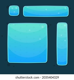 Game UI Set Of Buttons Window Sea Maritime Nature Water Bubbles Monograms Cartoon Style Blue Turquoise Vector Design