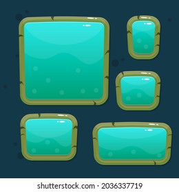 Juego de Botones UI Ventana Naturaleza Roca de madera Estilo de dibujos animados de bronce Diseño de vectores verde turquesa