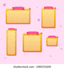 Game UI Set Cartoon Colorful Pop Up Windows Orange With Ribbon Header Cute Vector Design