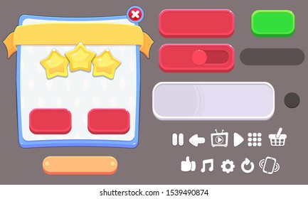 Game ui set. Complete menu of graphical user interface GUI to build 2D games. Casual Game. Vector. Can be used in mobile or web games. 