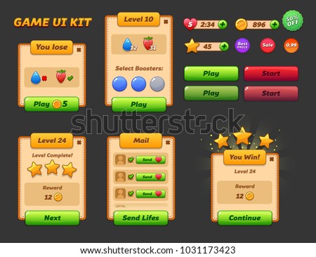 Game Ui Set Complete Menu Graphical Stock Vector (Royalty ...