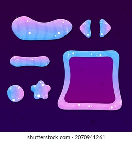 Game UI Set In Cosmic Dark Purple Pink Style With Stars Futuristic Cartoon Cute Buttons Bar Header Arrows Pop Up Window Star Vector Design