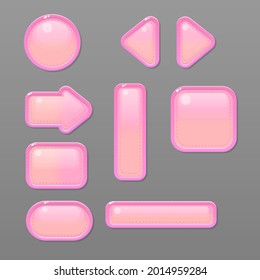 Juego UI Conjunto De Botones Y Barras De Jugo De Color Rosa Glamour Glossy Con Diseño De Vector De Línea Dotada