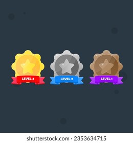 Game UI Set Golden Silver Bronze Coins Stars Medals Reward Level Grade Winner GUI Vector Design