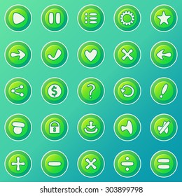 Game UI set - green vector collection of buttons for mobile game or app