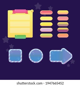 Game UI Set Of Icons And Buttons Yellow And Blue Color For Games UI Vector Design