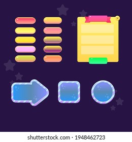 Game UI Set Of Icons And Buttons Colorful Cartoon Yellow And Blue Color For Games UI Vector Design