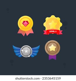 Game UI-Set-Medals Set Glossy Golden First Level Up Rank Grade Coin verschiedenen Farben Vektordesign