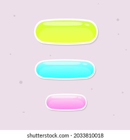 Game UI Set Of Oval Cute Buttons Yellow Blue Pink Different Sizes Cartoon Colorful Vector Design
